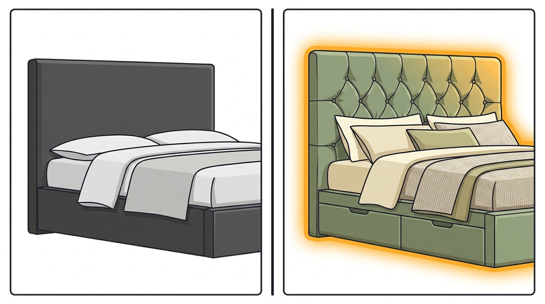 Illustration comparant deux têtes de lit capitonnées pour bien choisir