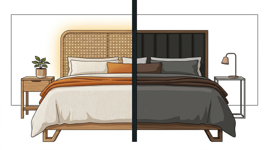 Illustration comparant deux têtes de lit en rotin pour bien choisir