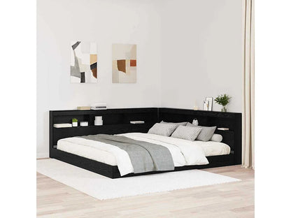 Tête de lit d'angle avec étagères 180 cm, chêne noir