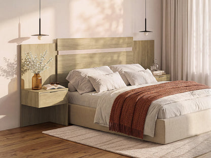 Tête de lit extensible avec chevets, coloris chêne naturel