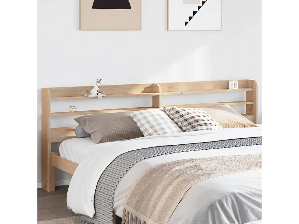 Tête de lit avec étagères en pin massif, 210 cm