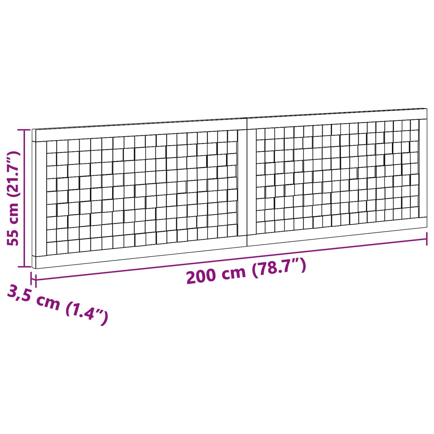 Tête de lit en teck massif 200 cm, dimensions